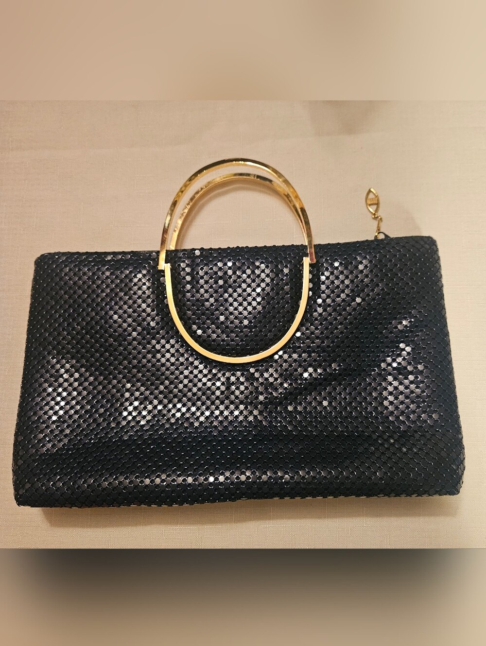 Vintage Blue Mesh Sequin Handbag with Gold Handle